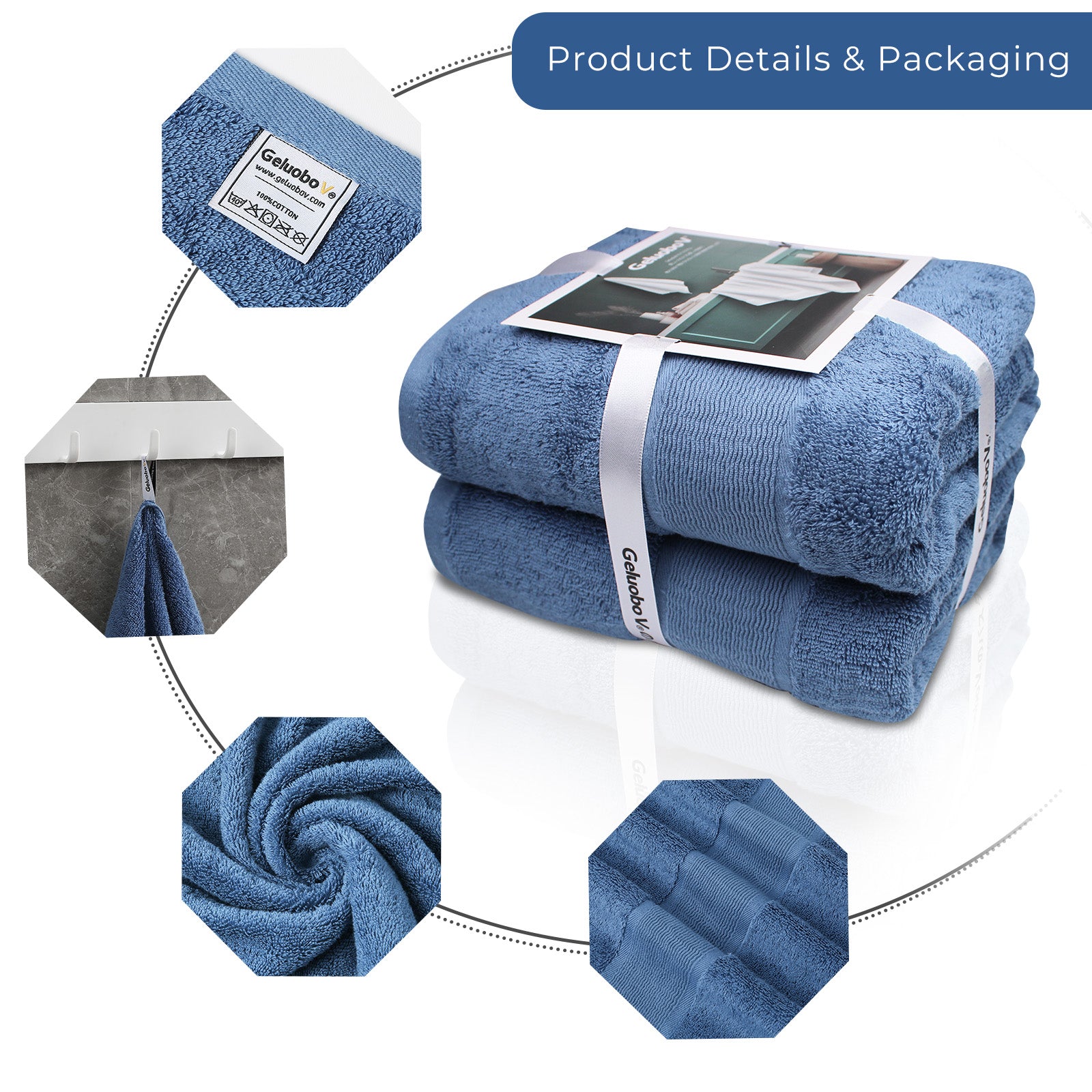 GELUOBOV Luxury 100% Cotton Bath Towels, Quick-Dry & Highly Absorbent, Fluffy & Durable, Low-Lint, Hotel Quality, Nordic Style, Large 24×47 in, for Home, Spa, Gym, Travel