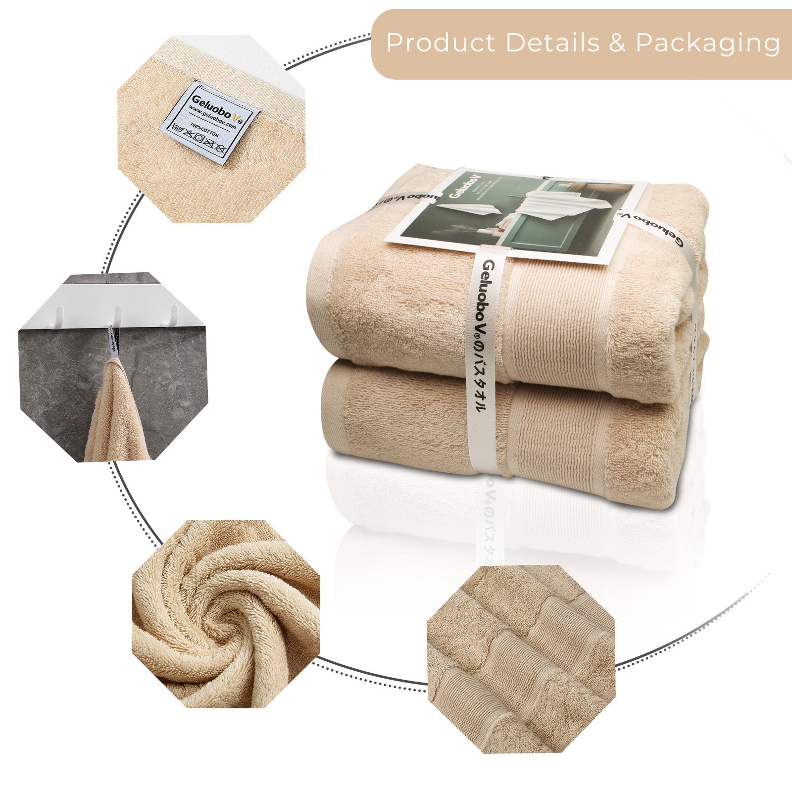 GELUOBOV Luxury 100% Cotton Bath Towel(Large Size), 24×47 in, Quick-Dry & Highly Absorbent, Fluffy & Durable, Low-Lint, Hotel Quality, Nordic Style,  for Home, Spa, Gym, Travel