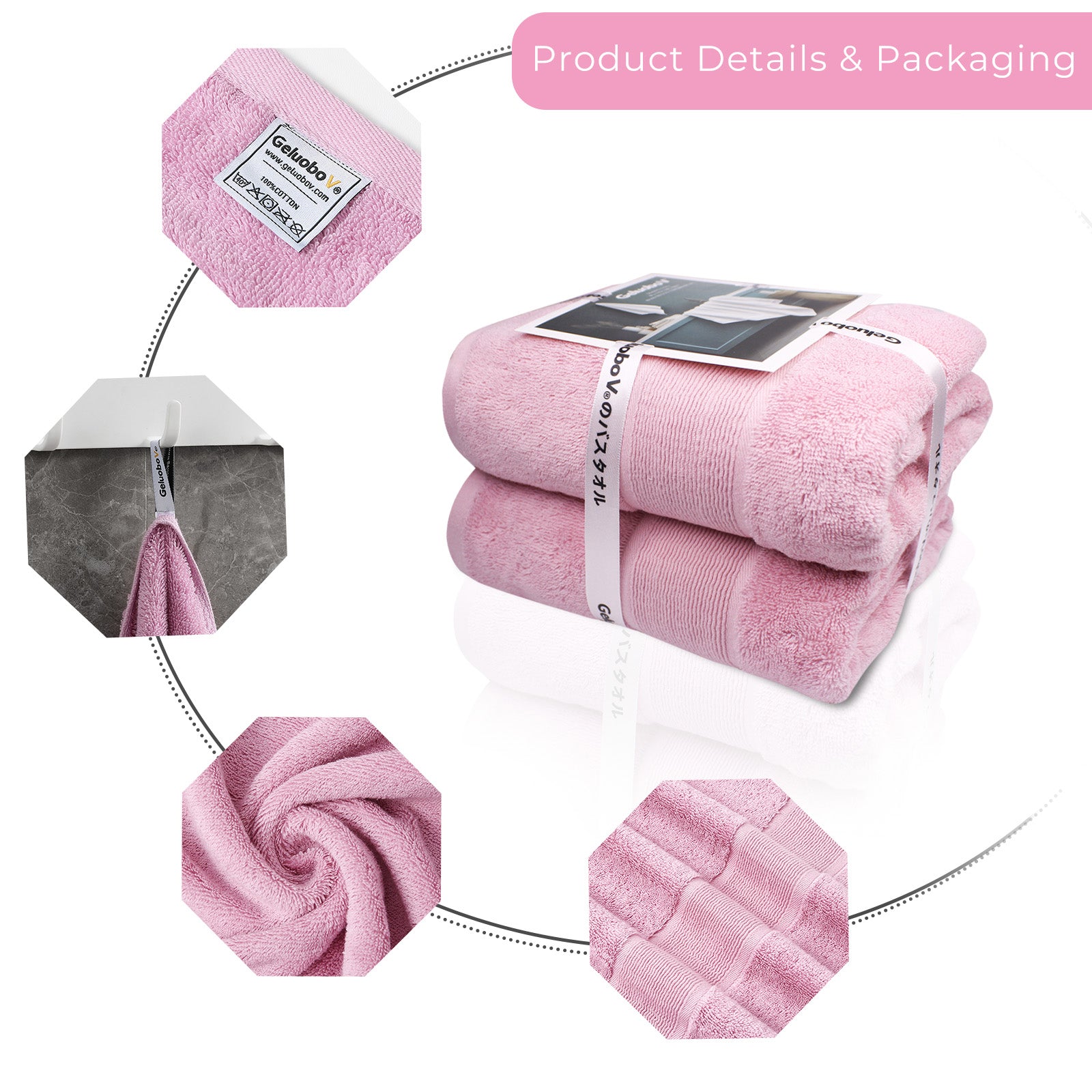 GELUOBOV Luxury 100% Cotton Bath Towel(Large Size), 24×47 in, Quick-Dry & Highly Absorbent, Fluffy & Durable, Low-Lint, Hotel Quality, Nordic Style,  for Home, Spa, Gym, Travel