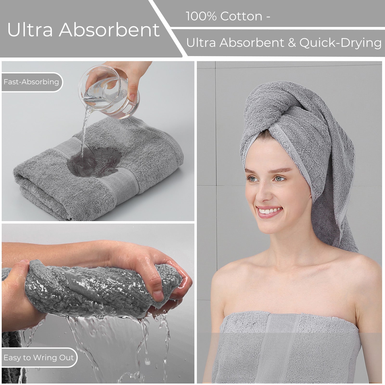 GELUOBOV Luxury 100% Cotton Bath Towels, Quick-Dry & Highly Absorbent, Fluffy & Durable, Low-Lint, Hotel Quality, Nordic Style, Large 24×47 in, for Home, Spa, Gym, Travel